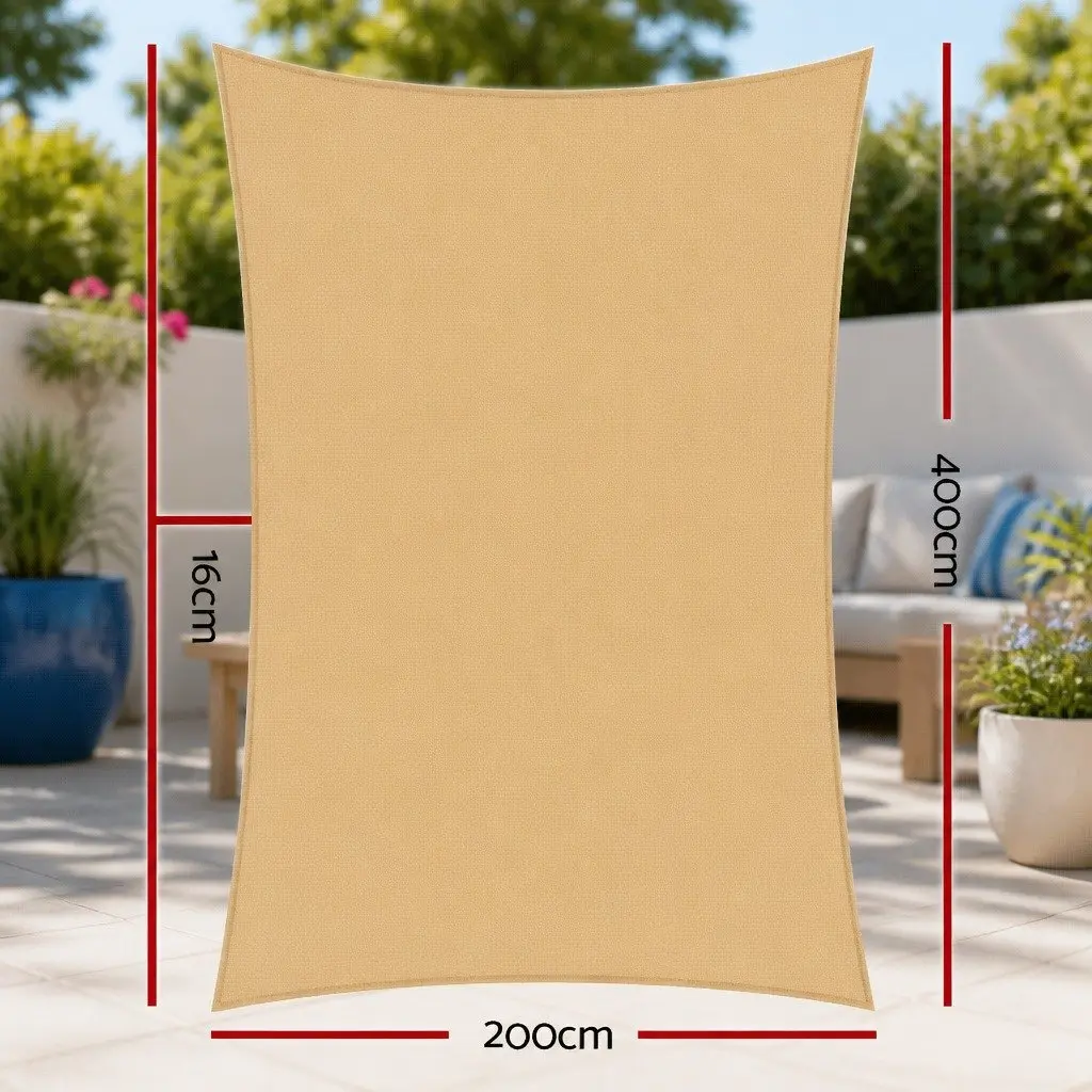 Rectangle Shade Sail Commercial Grade 2x4m Sand Beige UV Protection Outdoor