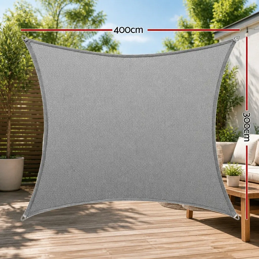 Shade Sail Cloth Rectangle 3x4m Grey UV Protection Outdoor Canopy