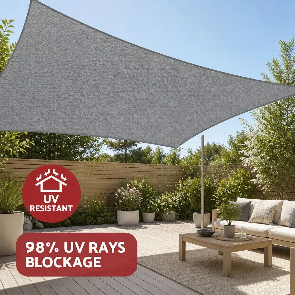 Rectangle Shade Sail Canopy 4x7m Grey Polyethylene Fabric UV Protection