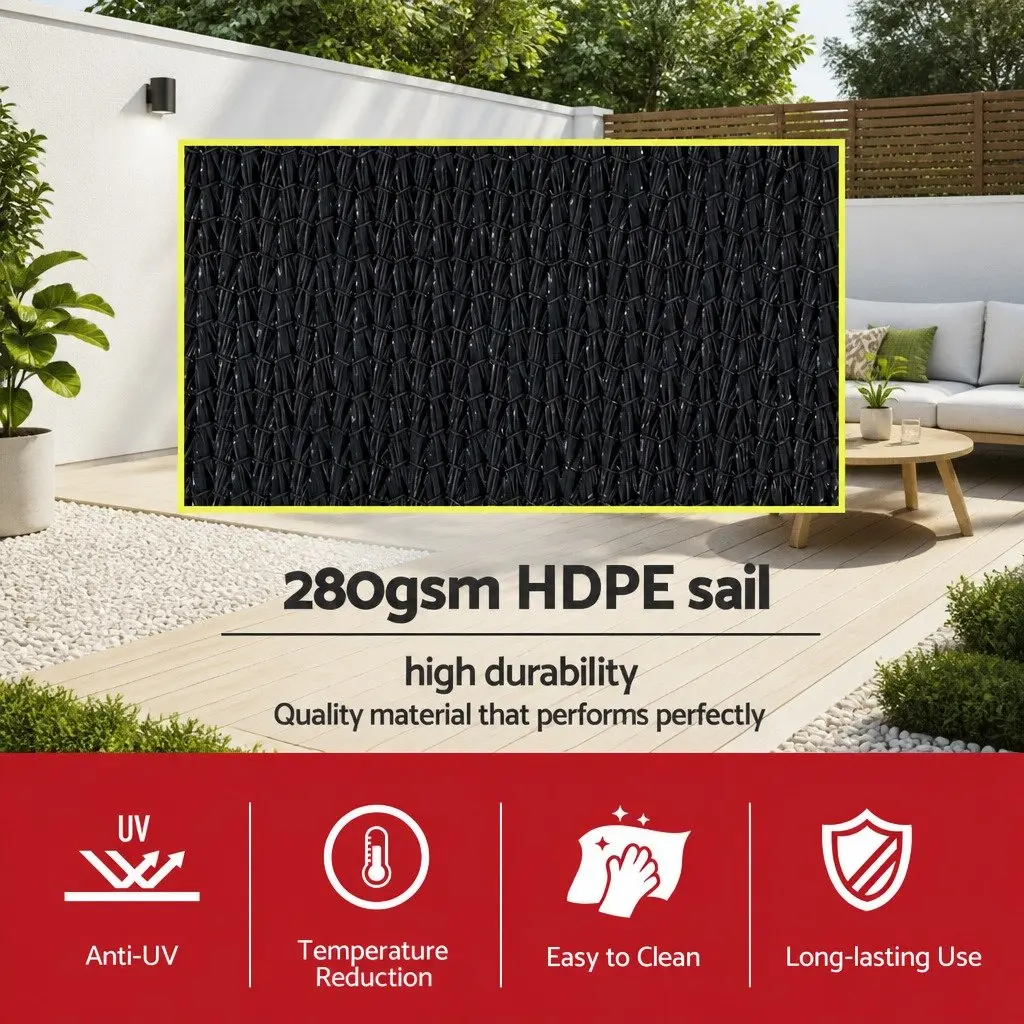 Rectangle Shade Sail Cloth 5X6M UV Block Outdoor Canopy Patio Pool Garden Black