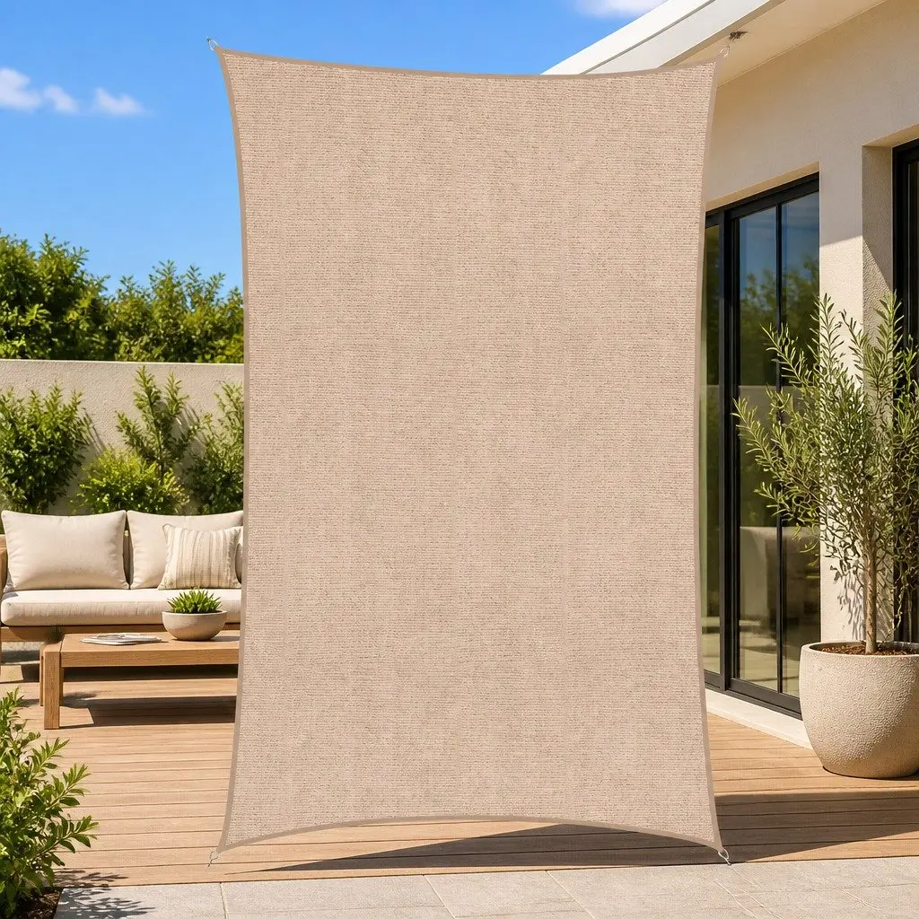 Rectangular Shade Sail Canopy Polyethylene Fabric 5x9M Beige UV Block Outdoor Sun Shelter