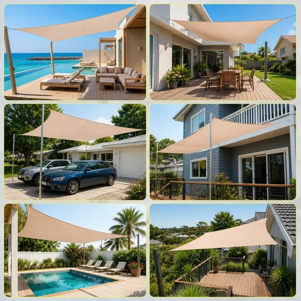 Rectangular Shade Sail Canopy Polyethylene Fabric 5x9M Beige UV Block Outdoor Sun Shelter
