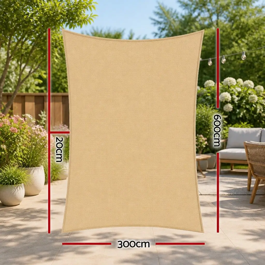 Rectangle Shade Sail Polyethylene 3x6m Sand Beige UV Protection Outdoor