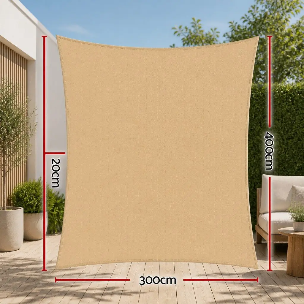 Shade Sail Rectangle 3x4m Commercial Grade UV Block Sand Outdoor Garden Patio Sunshade Cloth