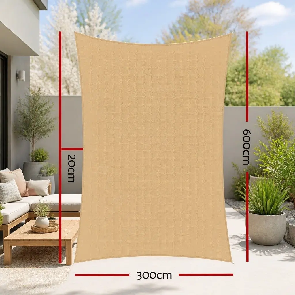 Rectangle Shade Sail 3x6m Sand UV Protection Outdoor