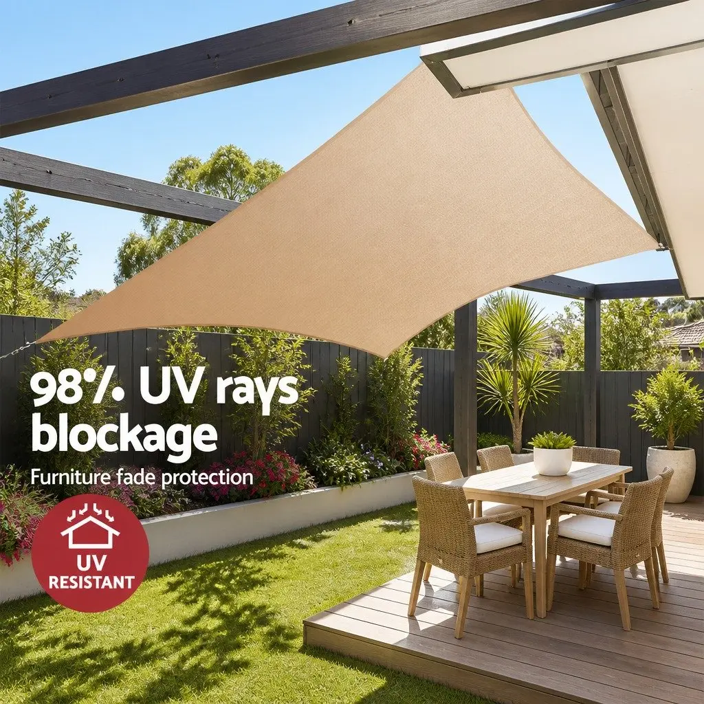 Shade Sail Commercial Grade Polyethylene Fabric 4x5m Rectangle Sand Beige