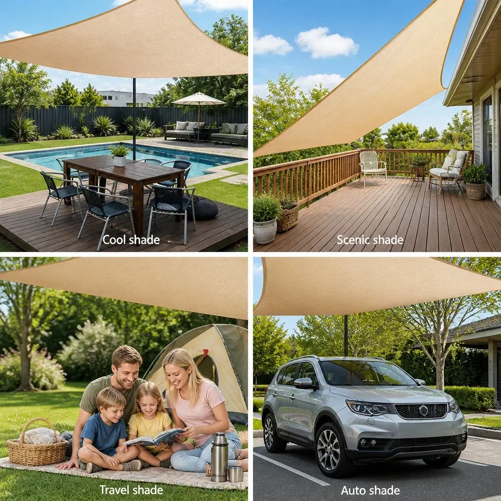 Rectangle Shade Sail 4x6m Commercial Grade Polyethylene Sand Beige UV Protection Outdoor Patio Pool Garden Sunshade Cloth