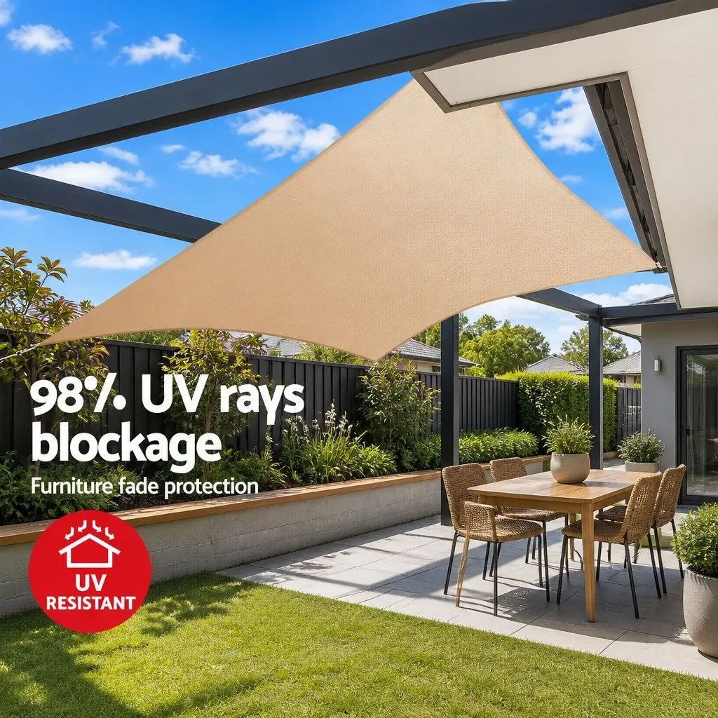 Rectangle Shade Sail 4x6m Commercial Grade Polyethylene Sand Beige UV Protection Outdoor Patio Pool Garden Sunshade Cloth