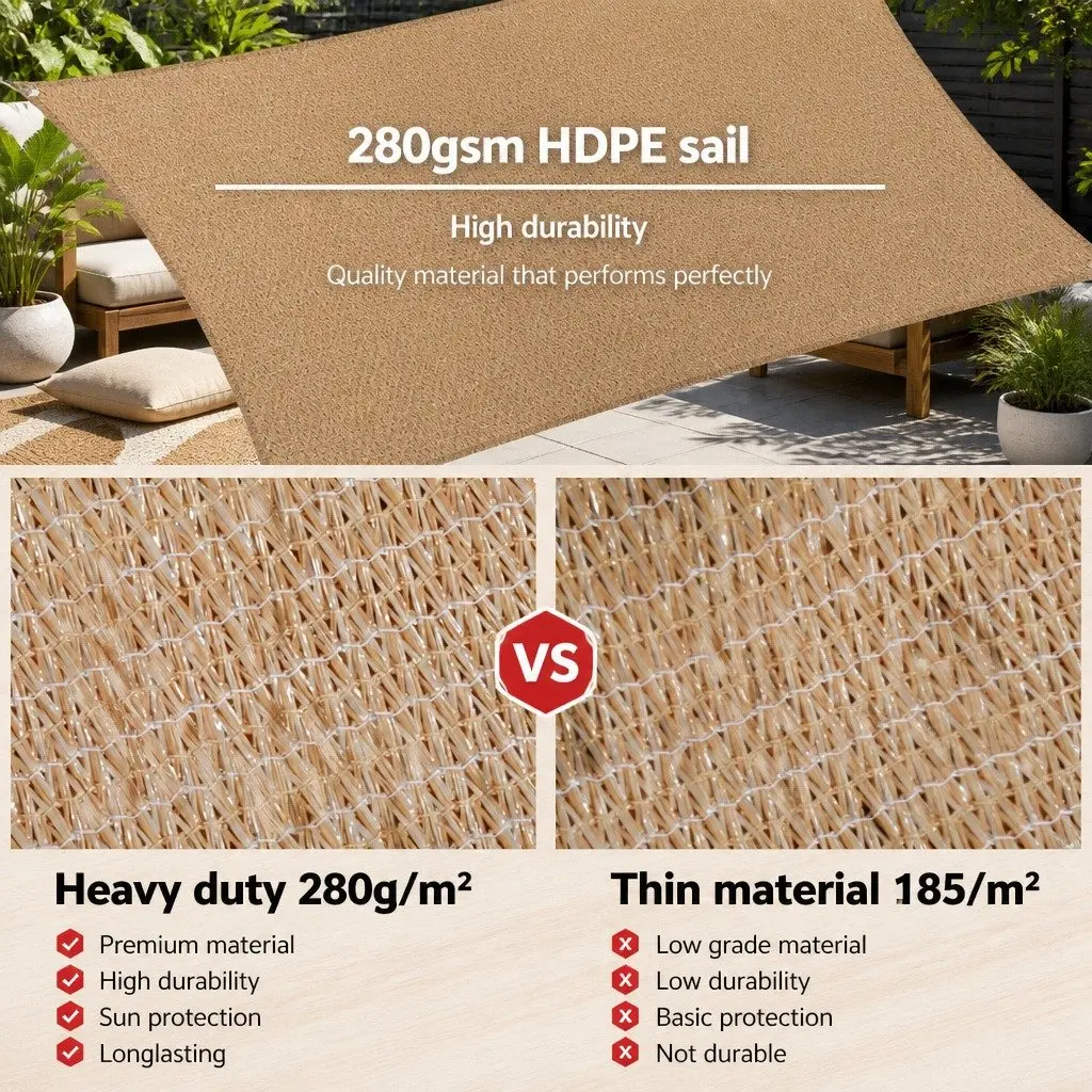 Shade Sail Rectangle 5x6m Sand Breathable UV Protection Outdoor