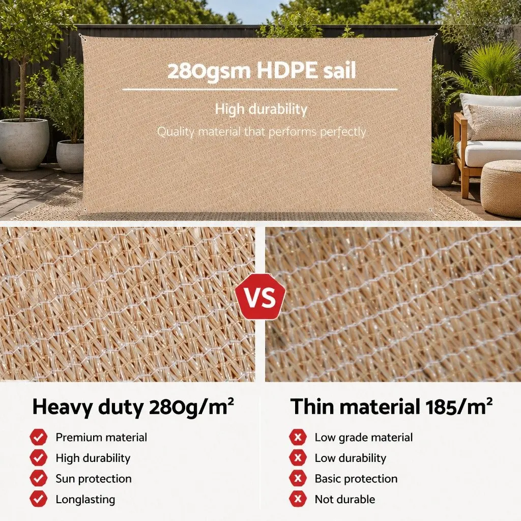 Shade Sail Rectangle 6x6m Commercial Grade UV Protection Sand Beige Outdoor