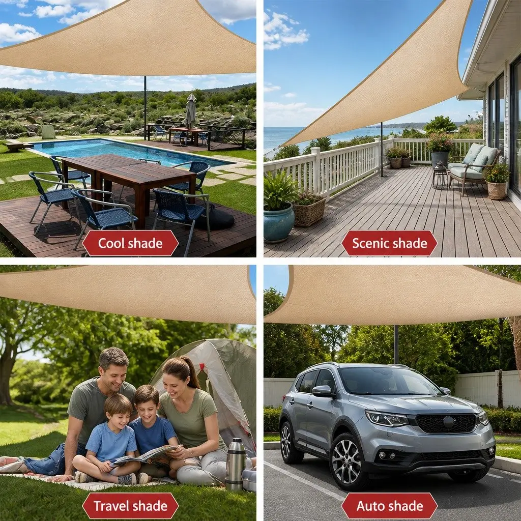 Shade Sail Rectangle 6x7m 280GSM UV Protection Sand Outdoor Patio Pool Deck
