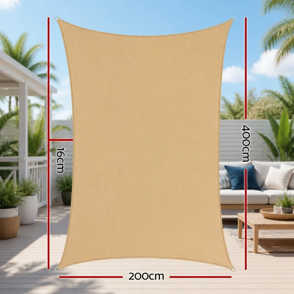Rectangle Shade Sail Commercial Grade 2x4m Sand UV Protection Weather Resistant