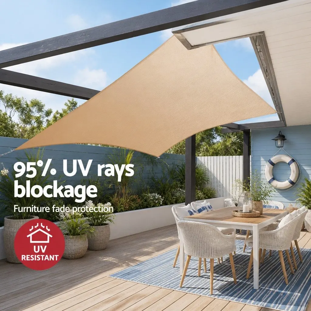 Shade Sail Rectangle 6m x 6m Commercial Grade Polyethylene Sand Beige UV Protection Outdoor Patio Pool Garden Sunshade Cloth