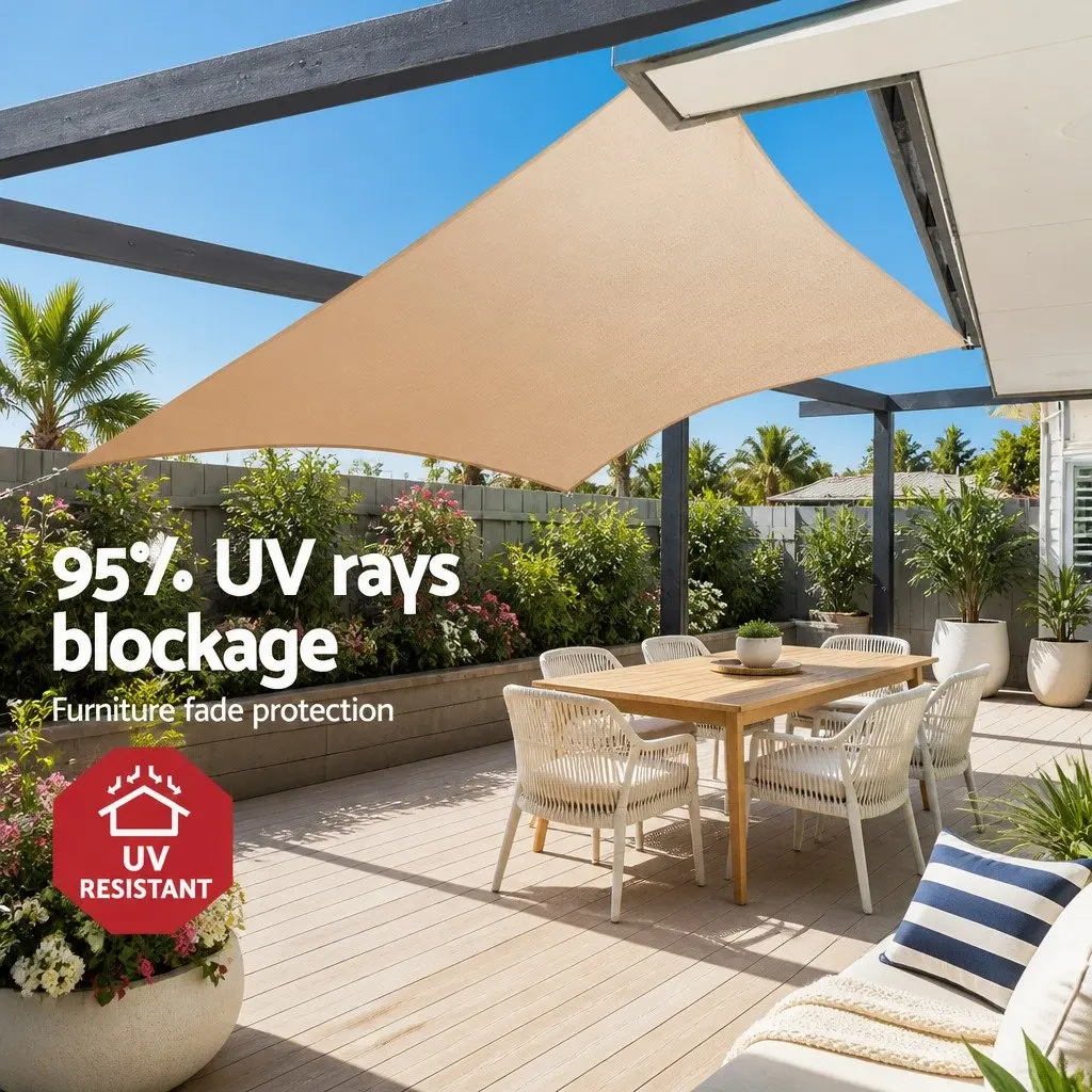 Rectangle Shade Sail 6x8m Commercial Grade Polyethylene 185GSM UV Protection Sand Outdoor