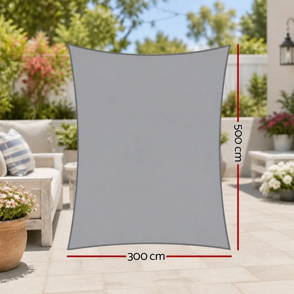 Shade Sail Waterproof Commercial Grade Polyester 3x5m Grey