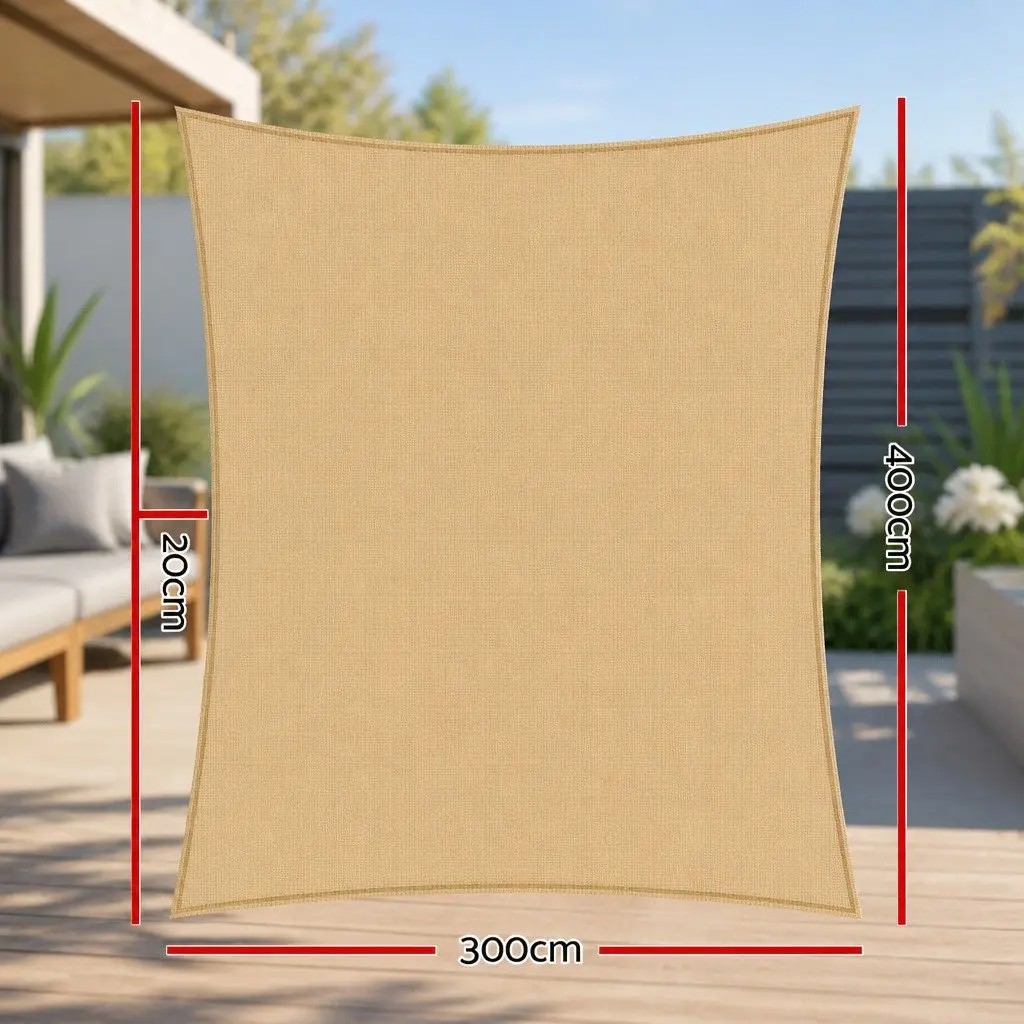 Shade Sail Waterproof Rectangle 3x4m Sand