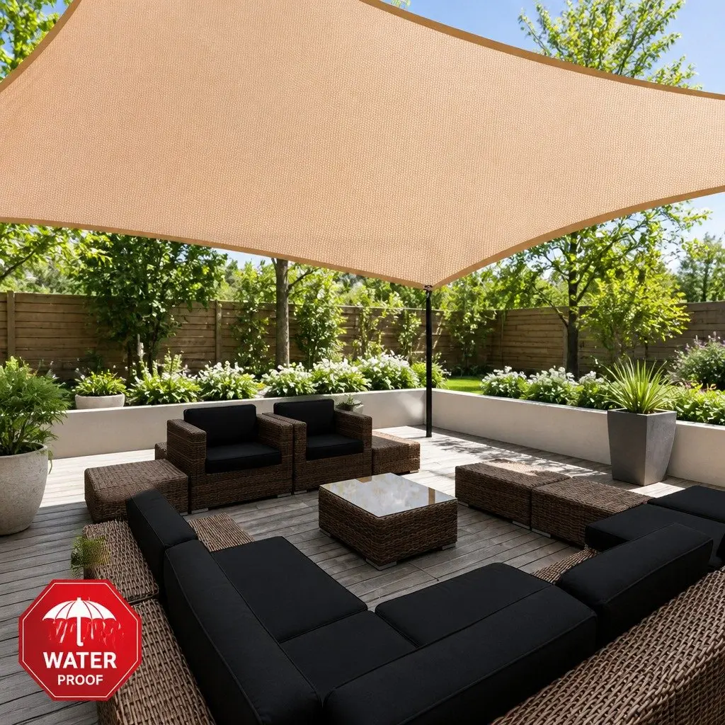 Shade Sail Waterproof Rectangle 3x4m Sand
