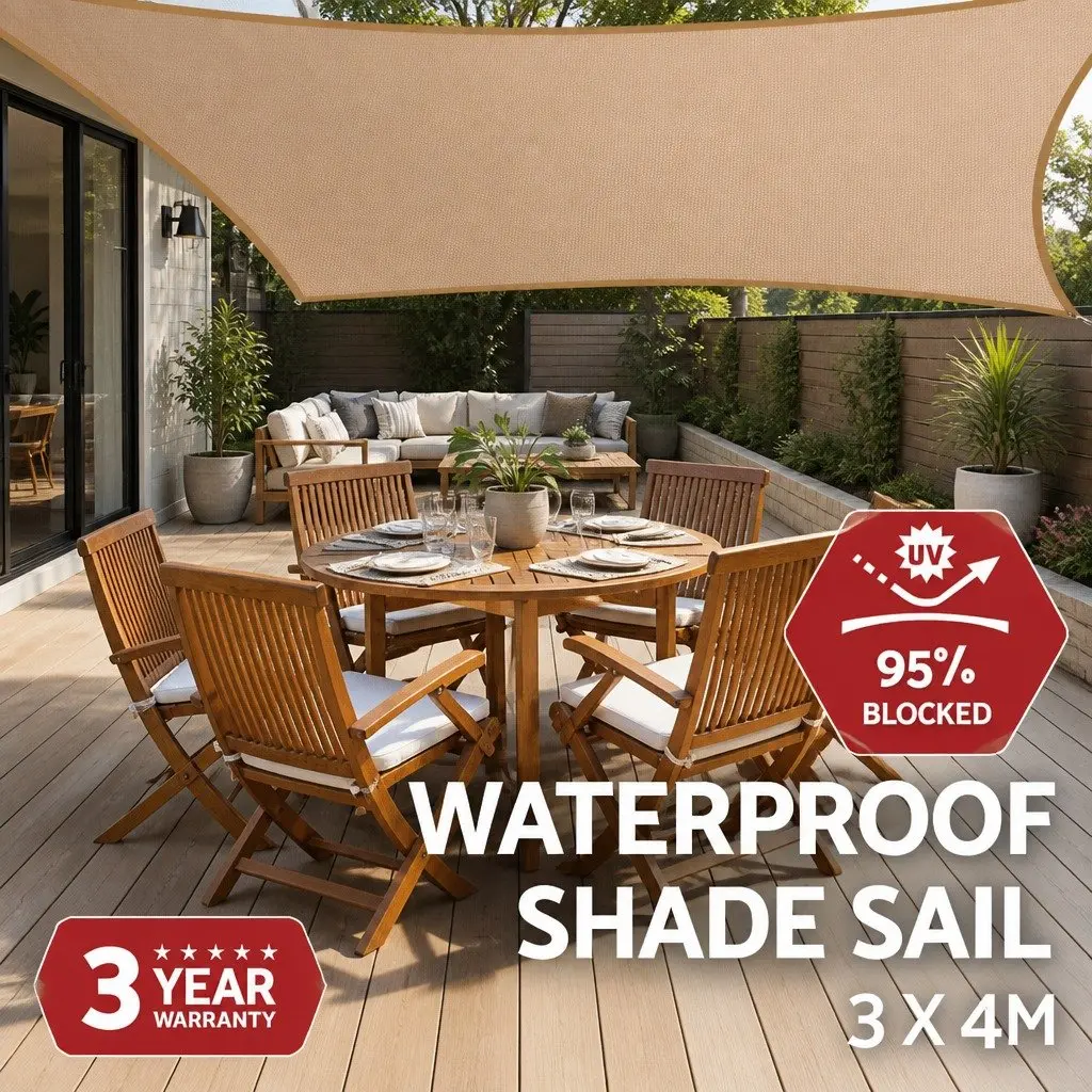 Shade Sail Waterproof Rectangle 3x4m Sand
