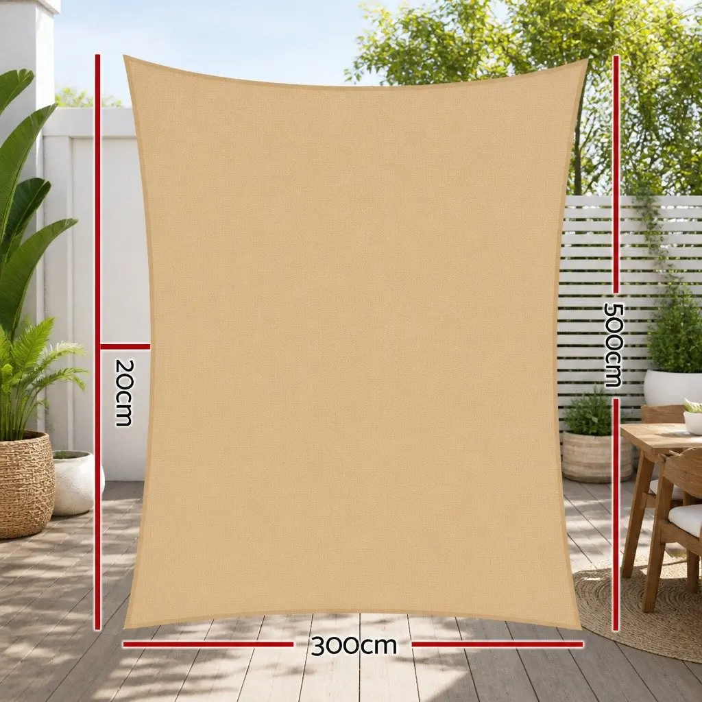 Shade Sail Waterproof Rectangle 3x5m Sand UV Protection