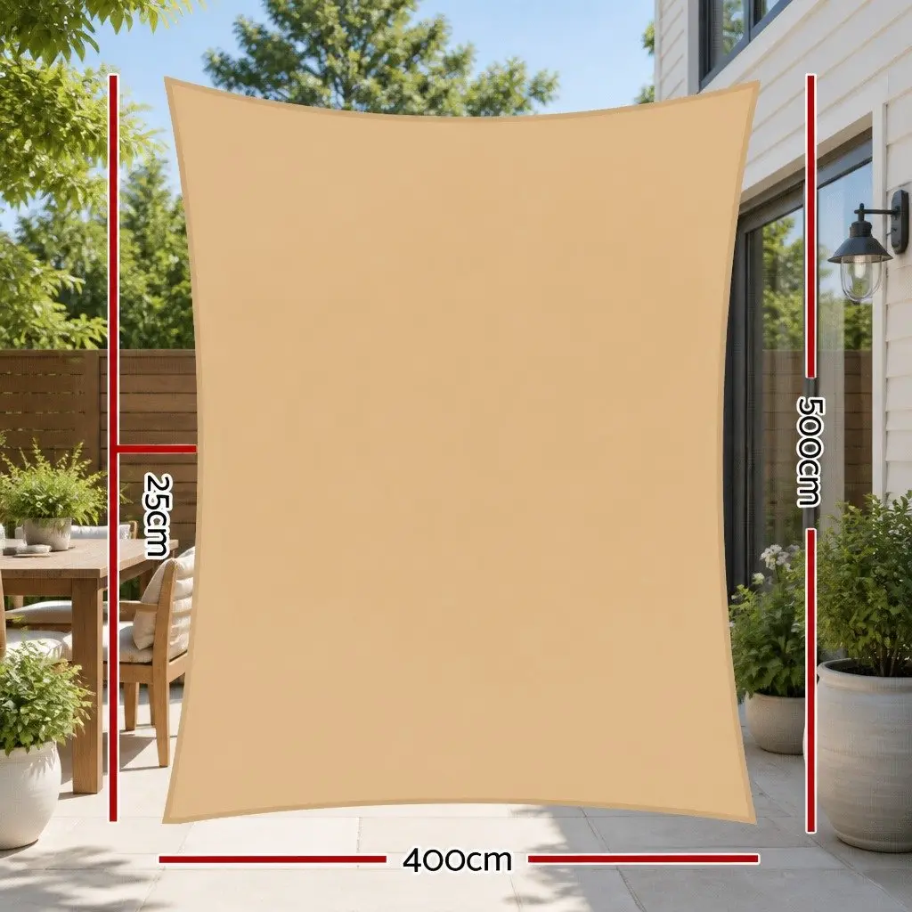 Rectangle Shade Sail Waterproof 4x5m Sand Beige UV Protection Outdoor