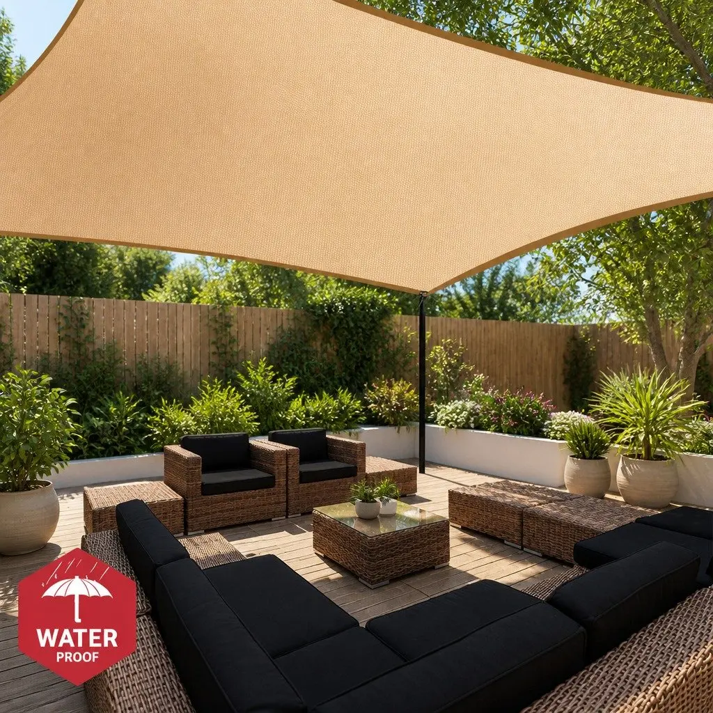 Rectangle Shade Sail Waterproof 4x5m Sand Beige UV Protection Outdoor