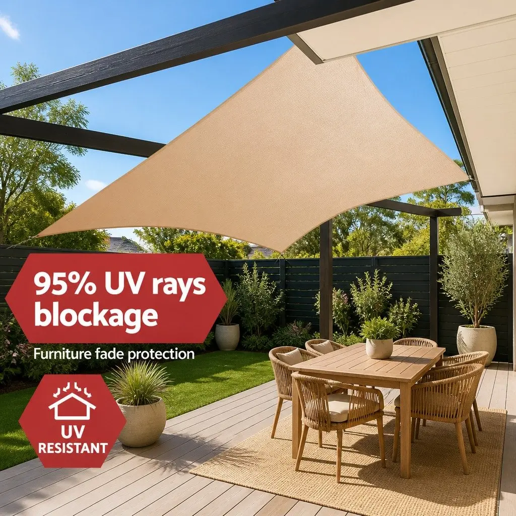 Rectangle Shade Sail Waterproof 4x5m Sand Beige UV Protection Outdoor