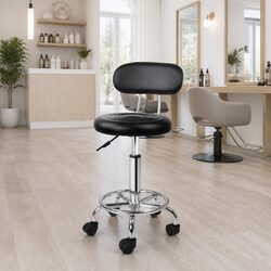 Salon Stool Swivel Chair with Backrest Adjustable Height 5 Wheel Black