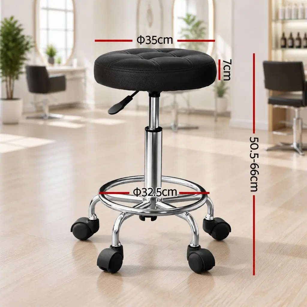Salon Stool PU Leather Round Swivel Chair Black Adjustable Height Chrome Base