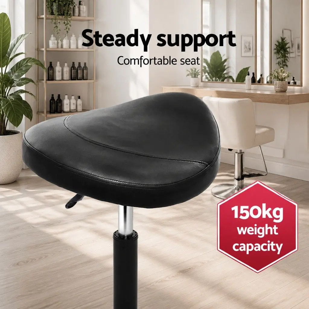 Salon Stool Saddle Swivel Chair Black 360° Rotatable Adjustable Height Castor