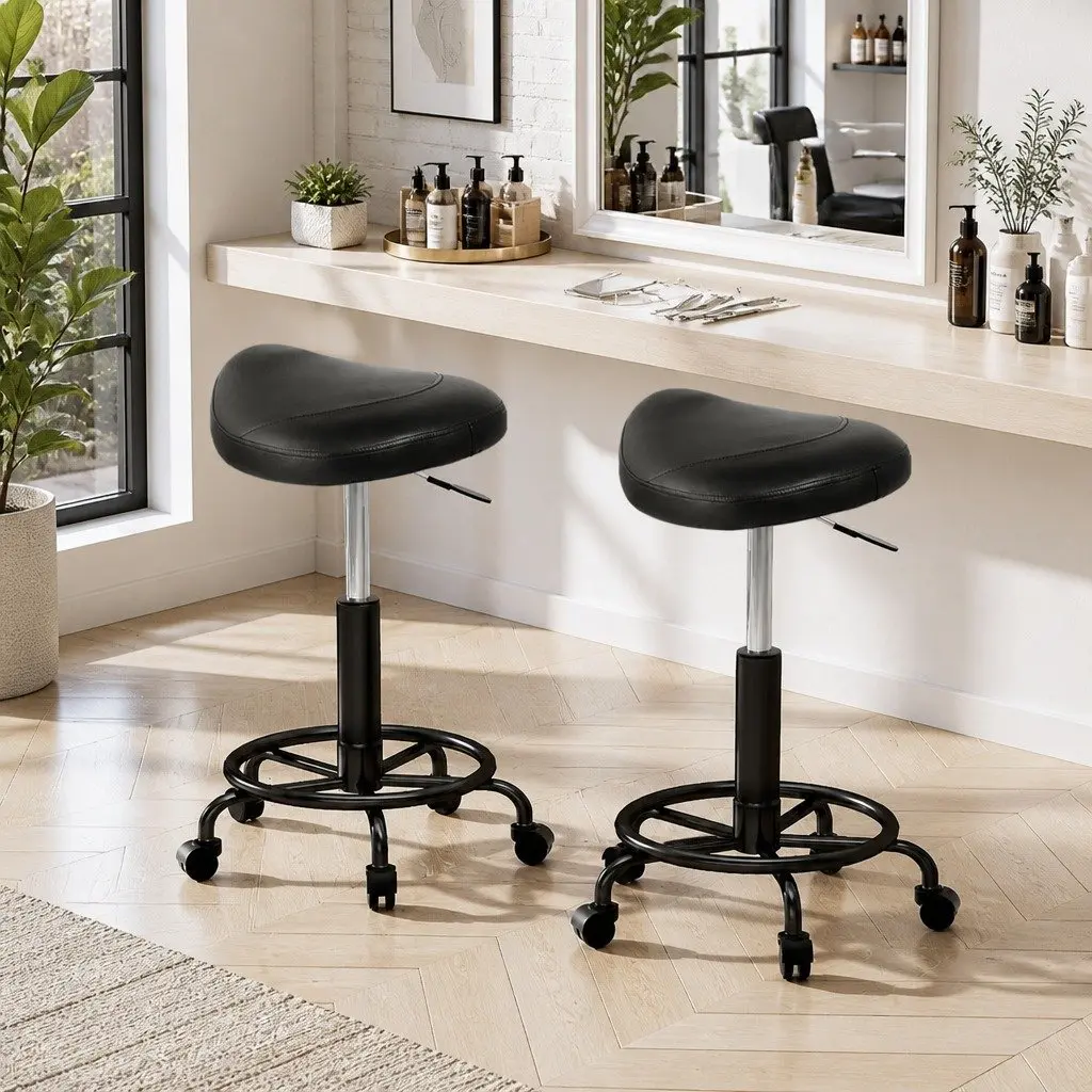 Salon Stool Saddle Swivel Chair Black 360° Rotatable Adjustable Height Castor