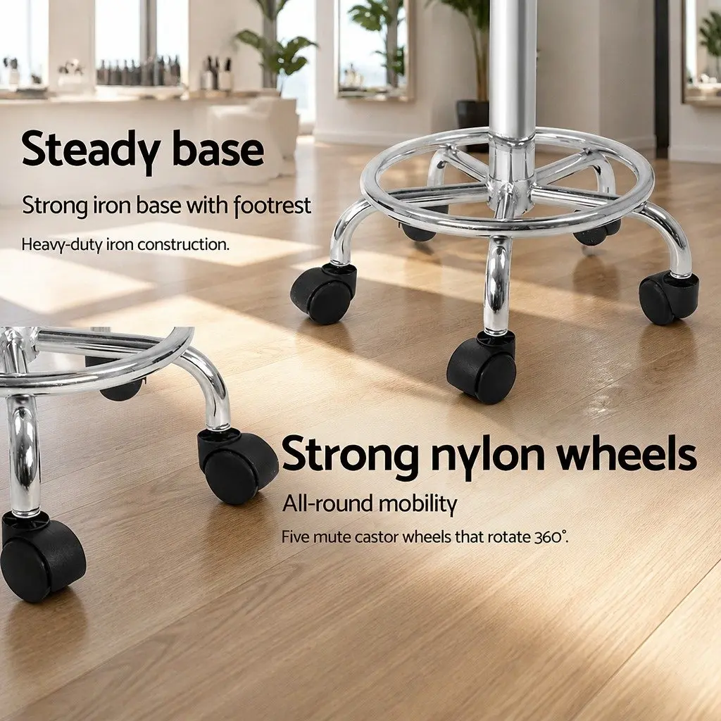 Salon Stool Saddle Swivel Chair White PU Leather Adjustable Height Chrome Iron Base
