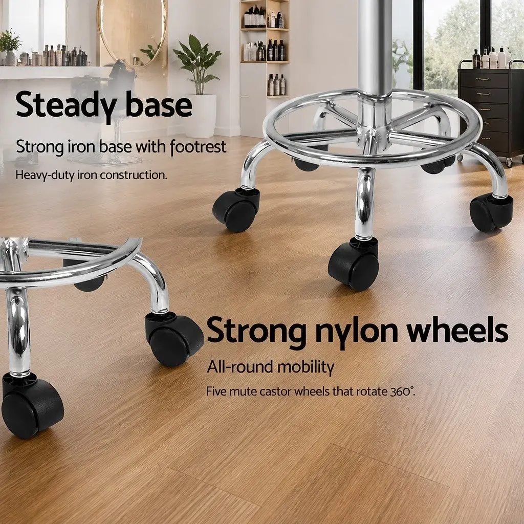 Salon Stool Saddle Seat PU Leather White Adjustable Height 360° Rotatable Chrome Iron Construction