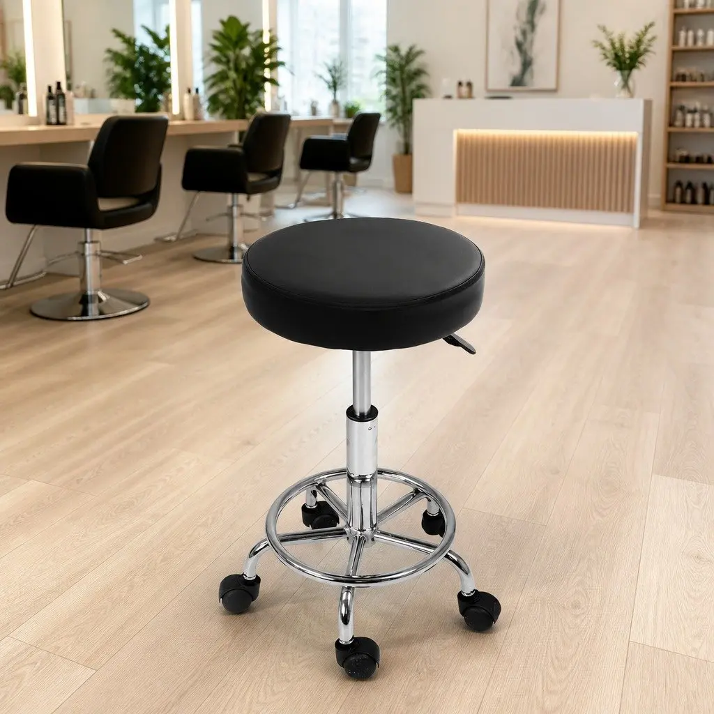 Salon Stool PU Leather Round Swivel Chair Adjustable Height Black