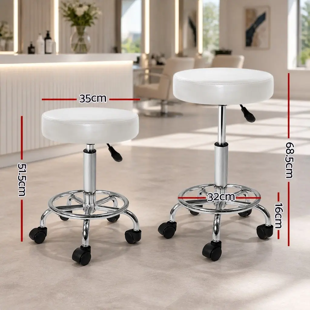 Salon Stool Round Swivel Chair Adjustable Height PU Leather White Chrome Iron