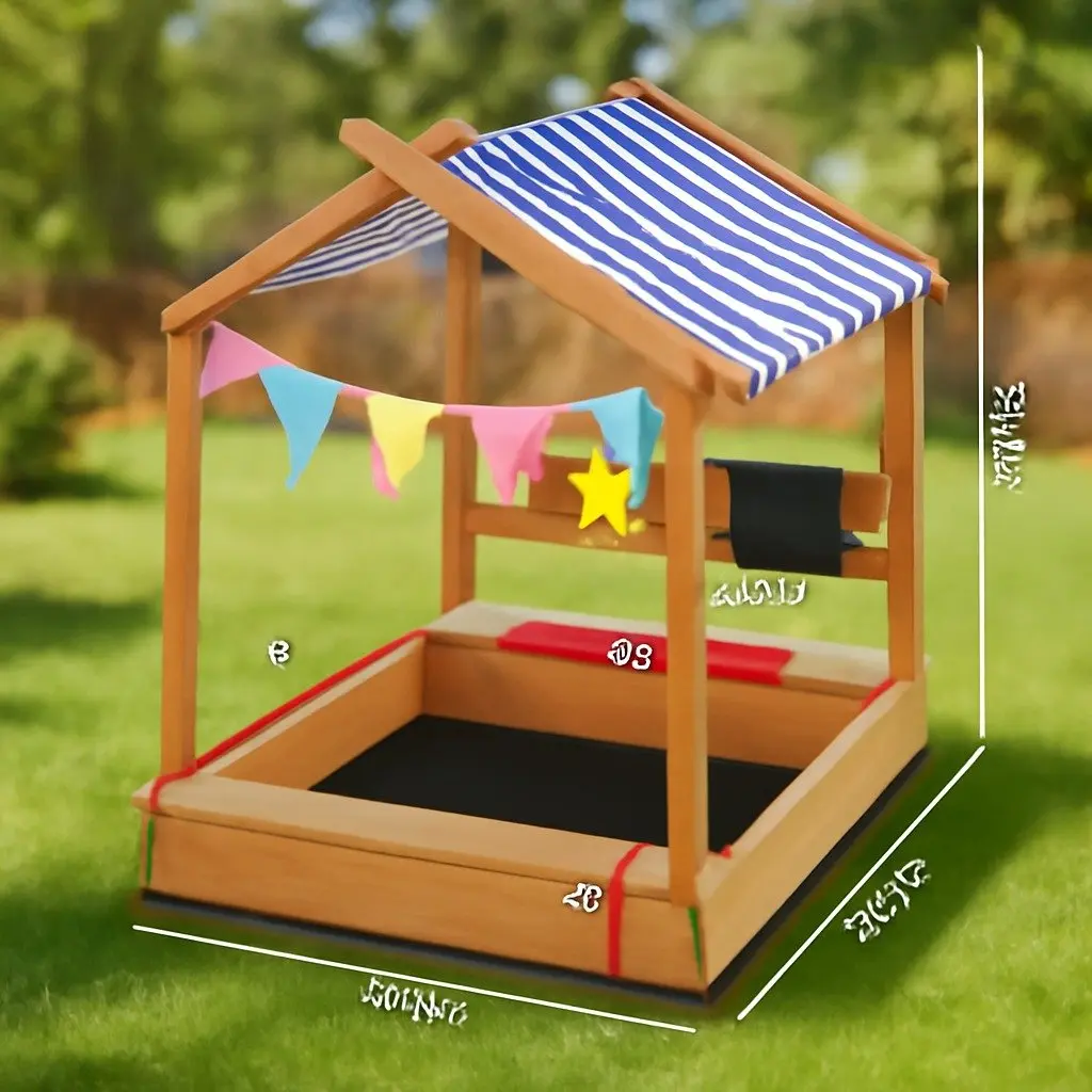 Kids Wooden Sandbox with Canopy Water Basin Drawing Board Natural Blue and White 113x117x146.5 cm