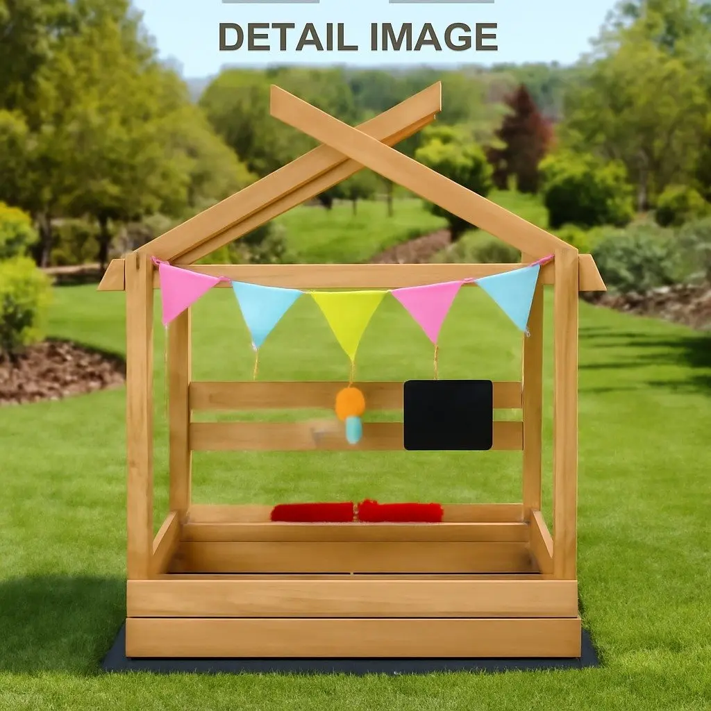 Kids Wooden Sandbox with Canopy Water Basin Drawing Board Natural Blue and White 113x117x146.5 cm
