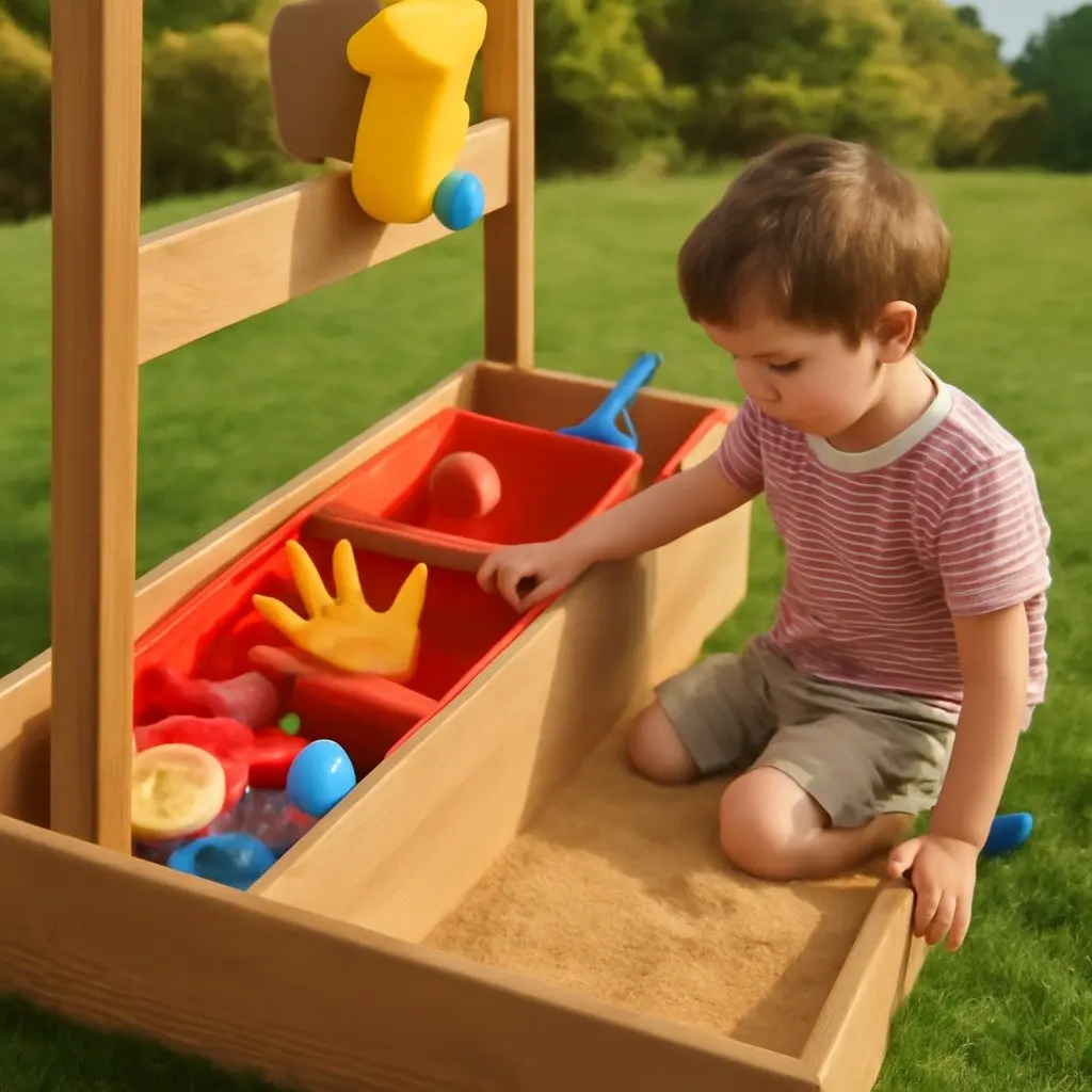 Kids Wooden Sandbox with Canopy Water Basin Drawing Board Natural Blue and White 113x117x146.5 cm