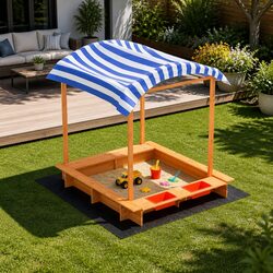 Functional Wooden Sandbox for Kids with Storage