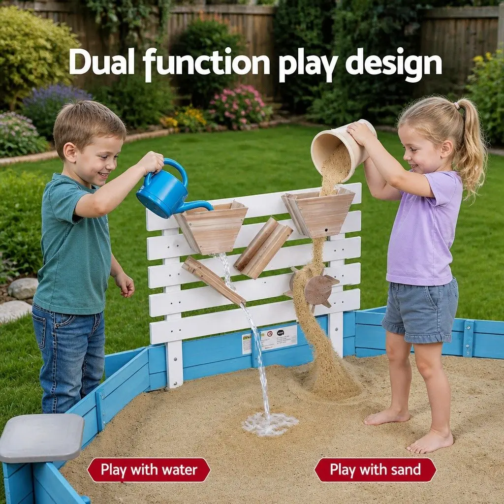Kids Wooden Round Sandpit Outdoor Play Equipment 215cm Blue