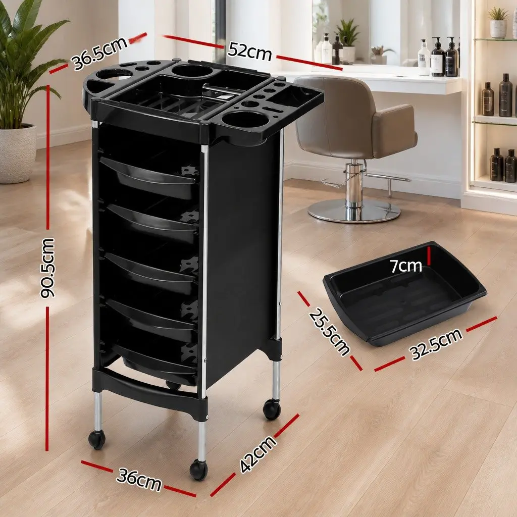Salon Trolley Cart Metal 6 Tier Rolling Storage Black
