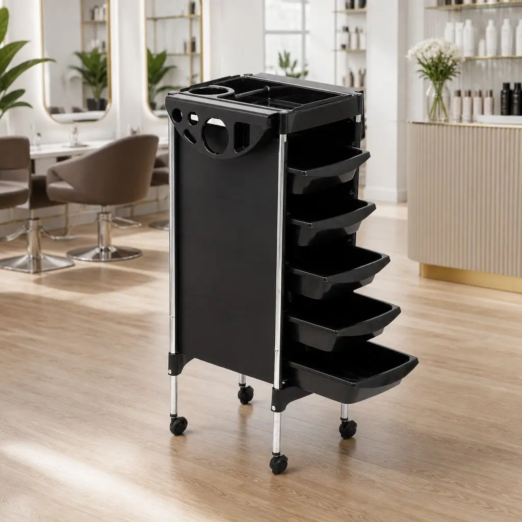 Salon Trolley Cart Metal 6 Tier Rolling Storage Black