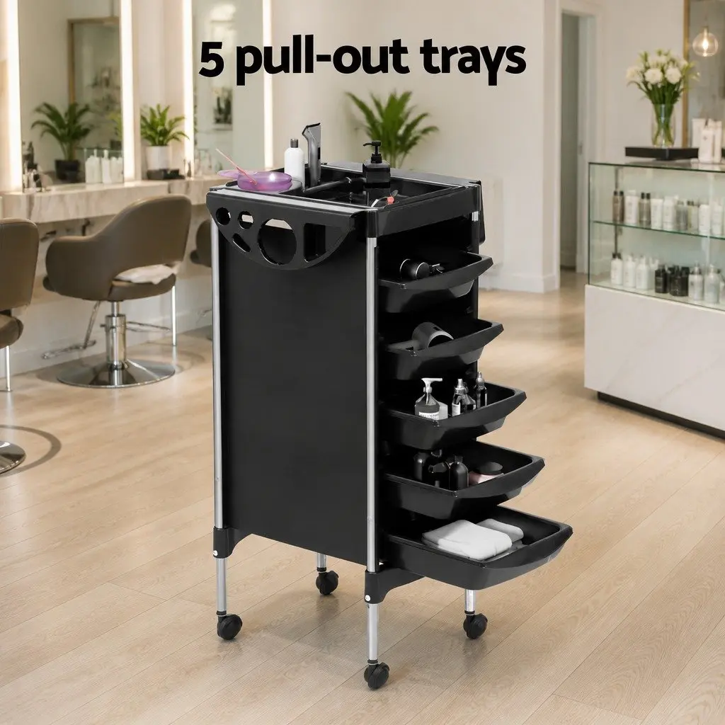 Salon Trolley Cart Metal 6 Tier Rolling Storage Black