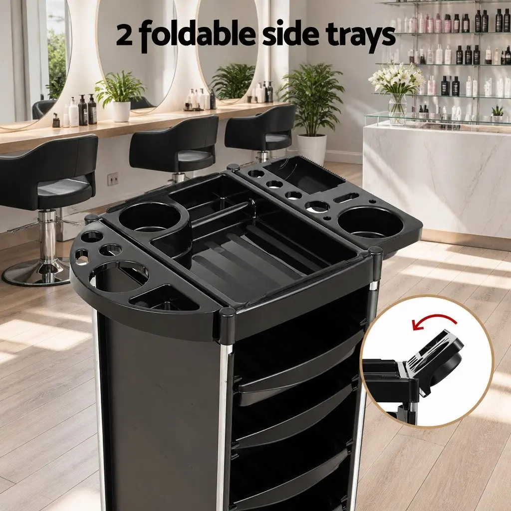 Salon Trolley Cart Metal 6 Tier Rolling Storage Black