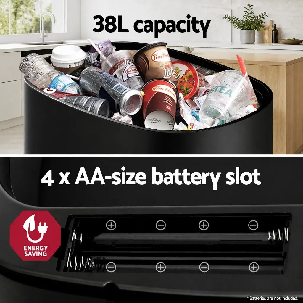 Automatic Rubbish Bin Steel 38L Black