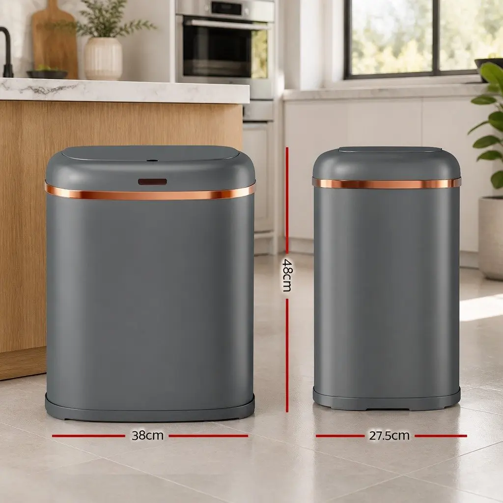Automatic Bin Motion Sensor Steel 38L Grey Kitchen Trash Can Hands-Free