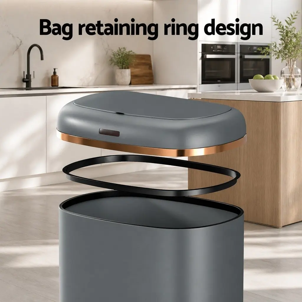 Automatic Bin Motion Sensor Steel 38L Grey Kitchen Trash Can Hands-Free
