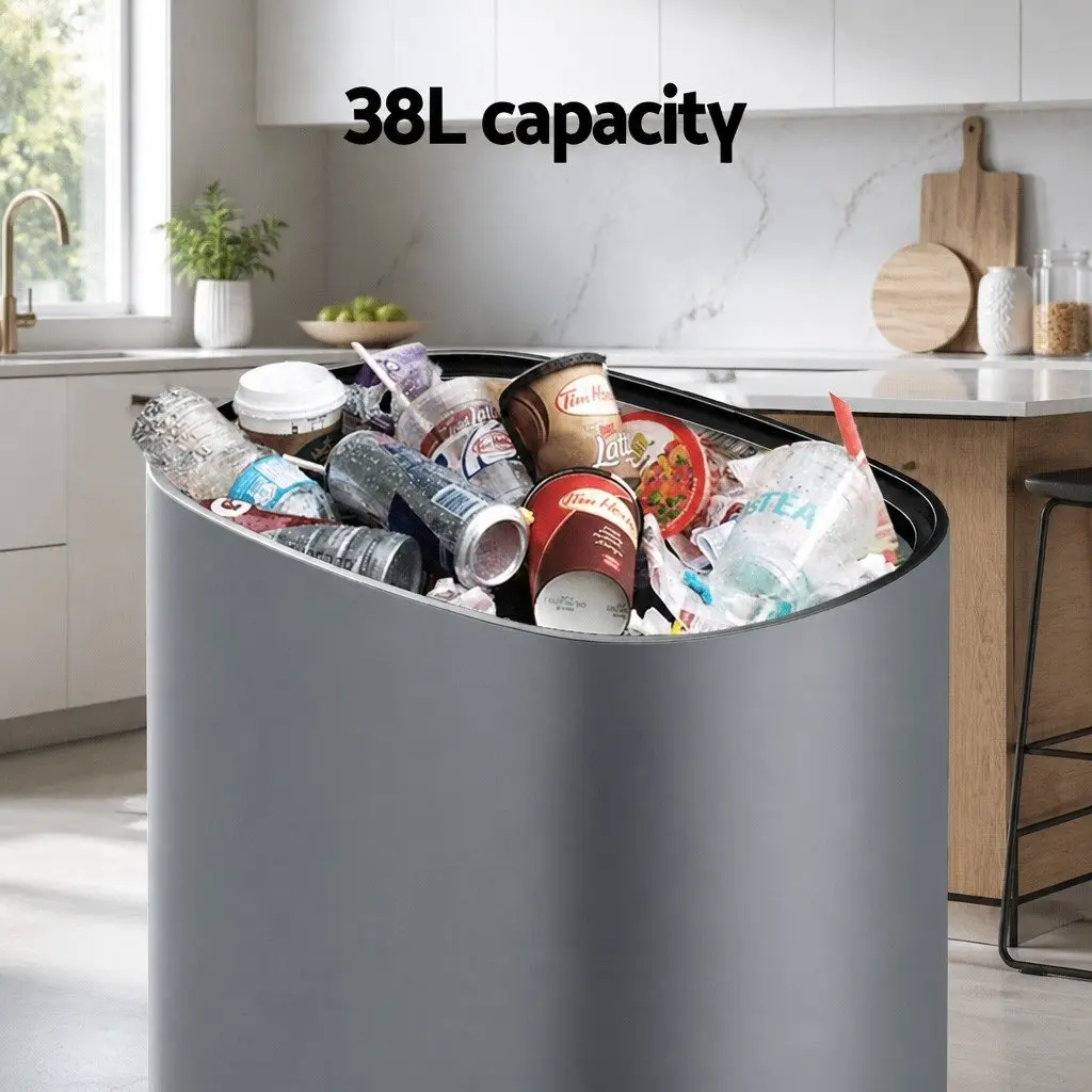 Automatic Bin Motion Sensor Steel 38L Grey Kitchen Trash Can Hands-Free