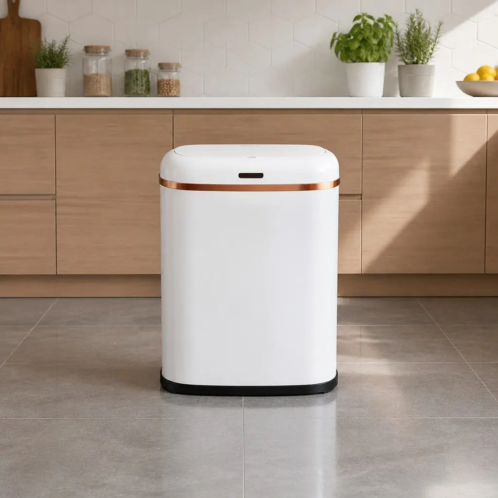 Automatic Bin Motion Sensor Steel 38L White