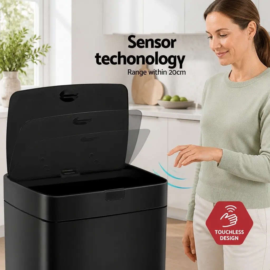 Automatic Bin Motion Sensor 45L Black Steel