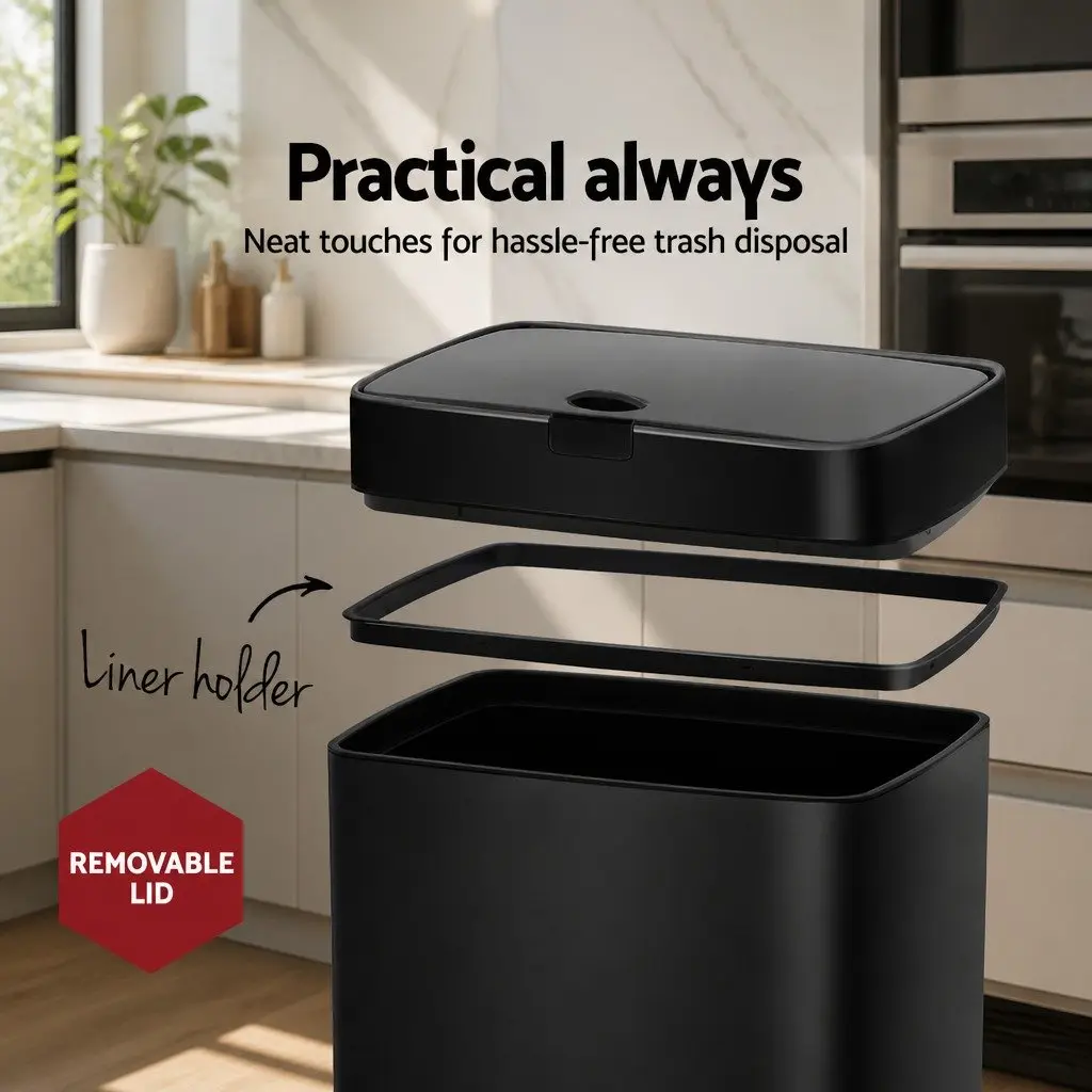 Automatic Bin Motion Sensor 45L Black Steel